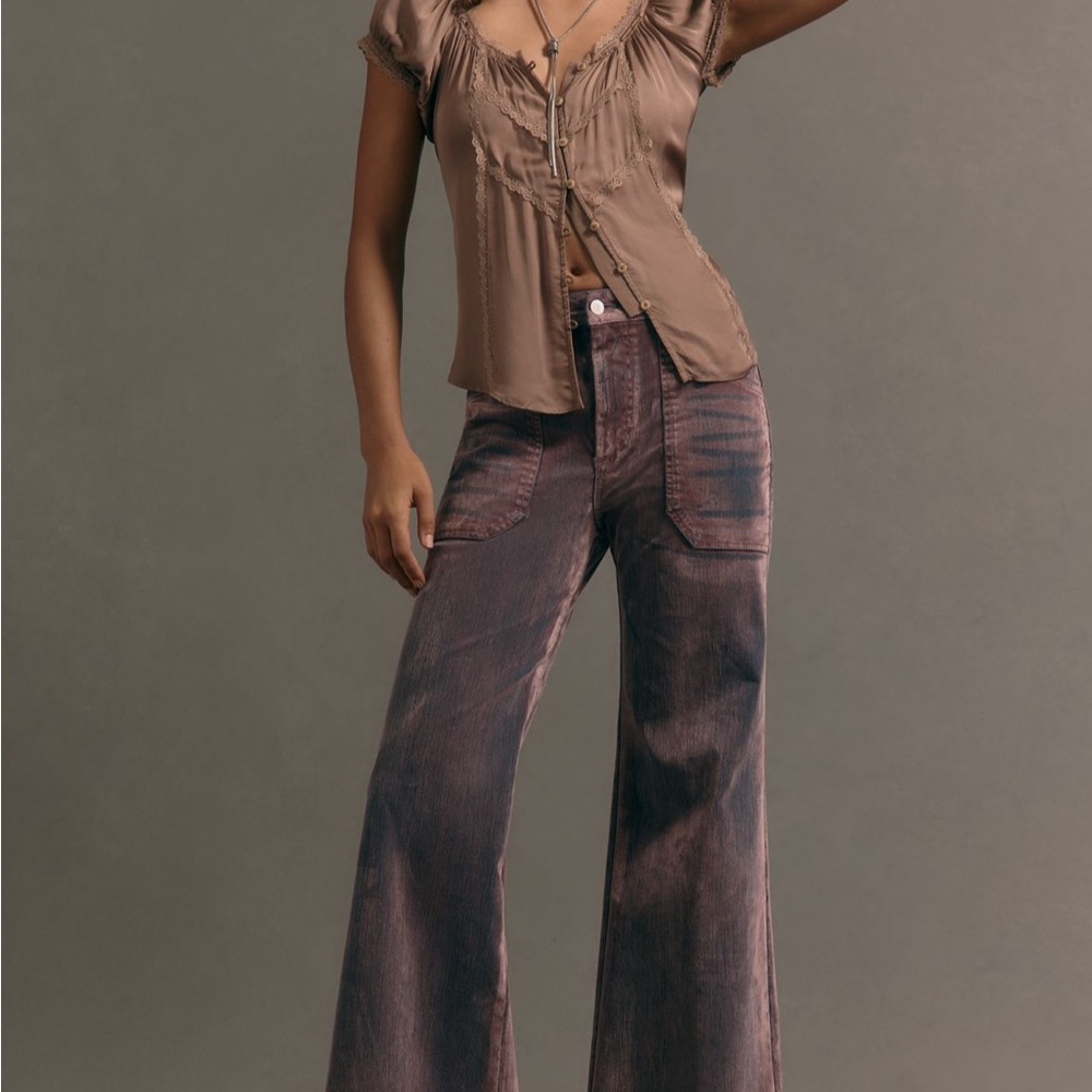 Anthropologie Rylan Flocked Relaxed High Rise Flare
